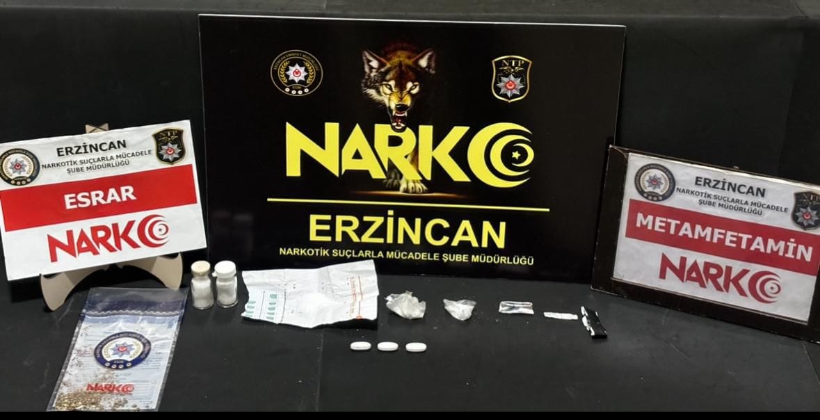 Erzincan’da, 2.64 gram esrar maddesi, 58.68 gram metamfetamin maddesi ele geçirildi